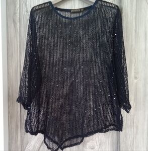 Picadilly Navy Fishnet Sequin Top XL